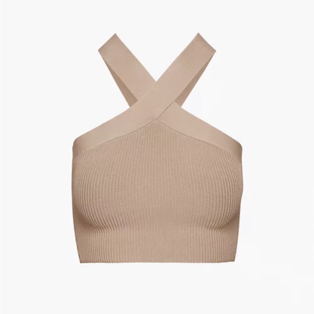 Babaton Sculpt Knit Criss Cross Cropped Tank in Taupe